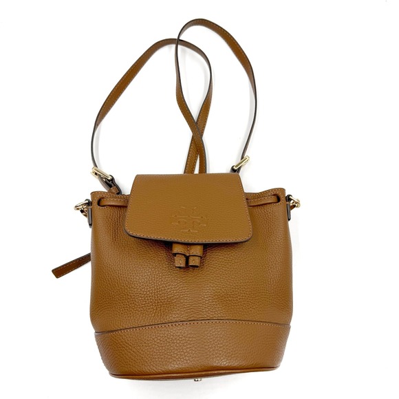 Tory Burch Thea Mini Backpack Moose Brown Pebbled Leather Convertible Bag
